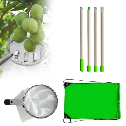 Fruit Picker Head Basket, ApfelpflüCker Mit Teleskopstiel, ObstpflüCker Mit Teleskopstange & Auffangbeutel, KirschpflüCker, Ideal FüR ÄPfel, Kirschen Und Birnen, Ergonomisch Ohne Leiter (1.6m) von Lbotr