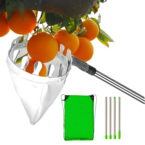 Fruit Picker Head Basket, ApfelpflüCker Mit Teleskopstiel, ObstpflüCker Mit Teleskopstange & Auffangbeutel, KirschpflüCker, Ideal FüR ÄPfel, Kirschen Und Birnen, Ergonomisch Ohne Leiter (3.2m) von Lbotr