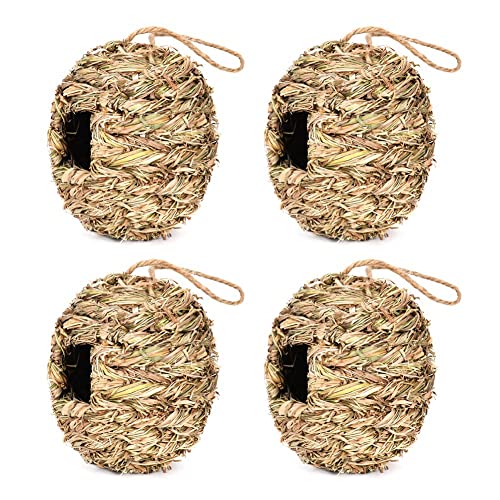 Lckiioy Vogelnesthaus zum AufhäNgen für DraußEn, 4 StüCk, Kugelform, Handgewebt, Aus NatüRlichem Gras, Perfekt für Garten, Terrasse von Lckiioy
