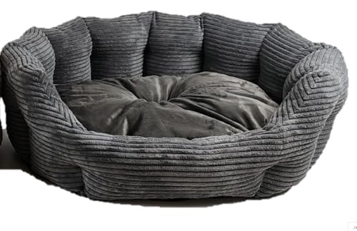 Lebon - Molli - Kord - Cord - Grau oder Braun - 75x65x25cm - Hundebett- Hochwertig und Made in EU - Kuschelweich - Hoher Rand - Waschbar - Bester Liegekomfort (Grau) von Lebon