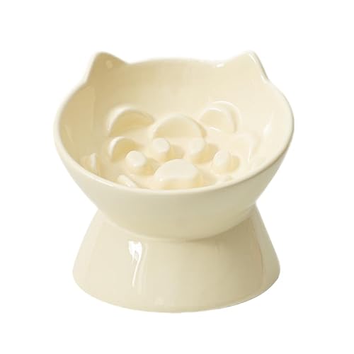 LE SERVETA Macarons Series Keramik-Napf für langsames Fressen, erhöhter Puzzle-Futterspender, Anti-Erbrechen, erhöhter Futternapf, Schnurrhaar-freundlich mit niedlichem Ohr-Design (Gelb) von Le Serveta