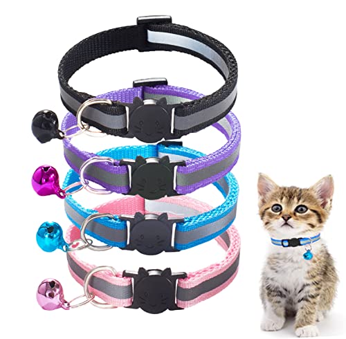 4 Stück Katzenhalsband mit Sicherheitsverschluss, Verstellbare Reflektierende Kätzchenhalsbänder mit Glocke 4 Stück Katzenhalsband mit Sicherheitsverschluss, Verstellbare Reflektierende Kätzchenhalsbänder mit Glocke von LeFeirr