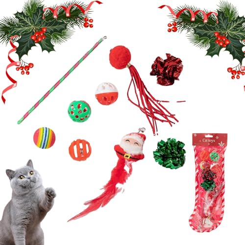 LeKing Katzenstabspielzeug - Weihnachtskätzchen-Zauberstab-Spielzeug-Set,Interaktives Katzenspielzeug-Set, Spielzeug zum Necken von Haustieren, lustige Übung für Kätzchen und Katzen von LeKing