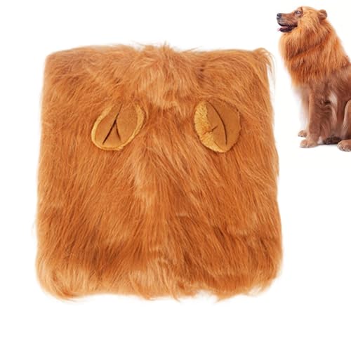 Löwenmähne-Perücke für Hundekostüm, lustige Löwenmähne-Mütze für Haustiere, realistische Löwenmähne-Perücke für Hunde mit Ohren, geeignet für mittelgroße und große Hunde von LeKing