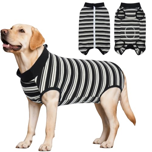 LeLePet Hunde-Genesungsanzug, gestreifte Haustier-OP-Weste für männliche Hündinnen, Hundebody nach Operationen, Einteiler für Spay Neuter, Anti-Lecken, medizinisches Haustier-Shirt für Hunde, Schwarz LeLePet Hunde-Genesungsanzug, gestreifte Haustier-OP-Weste für männliche Hündinnen, Hundebody nach Operationen, Einteiler für Spay Neuter, Anti-Lecken, medizinisches Haustier-Shirt für Hunde, Schwarz von LeLePet