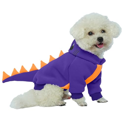 Lelepet Dinosaurier-Kostüm, kleines Hunde-Halloween-Kostüm, warmer Fleece-Hoodie für kleine Hunde, dickes Sweatshirt, Französische Bulldogge, Beagle, Labor, Dackel, Windhund, Pitbull, Lila (XS-2XL von LeLePet
