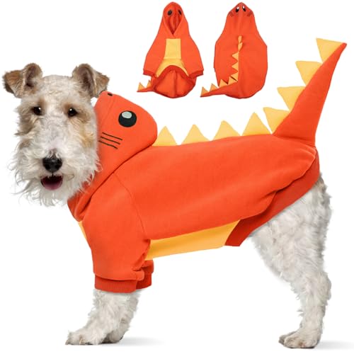 Lelepet Halloween Hund Dinosaurier Kostüm, Warmer Fleece Hoodie für kleine Hunde, Winter Haustier Sweatshirt Lustiges Hund Cosplay Party Kostüm Welpe Jumpsuit, Orange XS Lelepet Halloween Hund Dinosaurier Kostüm, Warmer Fleece Hoodie für kleine Hunde, Winter Haustier Sweatshirt Lustiges Hund Cosplay Party Kostüm Welpe Jumpsuit, Orange XS von LeLePet