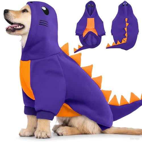 Lelepet Halloween-Hunde-Dinosaurier-Kostüm, warmer Fleece-Hoodie für große Hunde, Winter-Haustier-Sweatshirt, lustiges Hunde-Cosplay-Party-Kostüm, Welpen-Overall, Lila XL Lelepet Halloween-Hunde-Dinosaurier-Kostüm, warmer Fleece-Hoodie für große Hunde, Winter-Haustier-Sweatshirt, lustiges Hunde-Cosplay-Party-Kostüm, Welpen-Overall, Lila XL von LeLePet