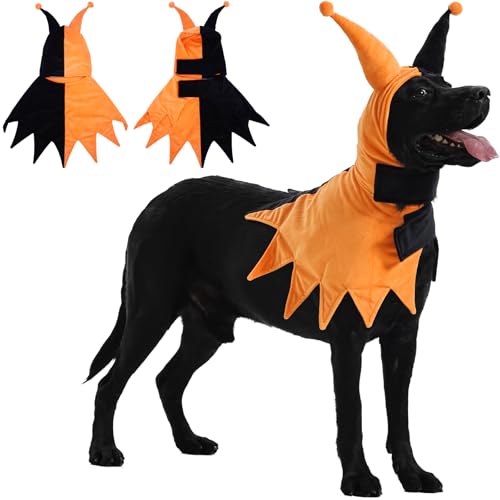 Lelepet Halloween-Kostüm für Hunde, Clown-Stil, Cosplay, lustige Hunde und Katzen, verstellbarer Hundeumhang und Kapuze, für Weihnachten, Halloween, Partys, Orange, Größe 3XL von LeLePet