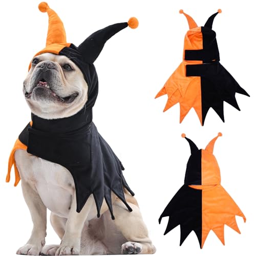 Lelepet Halloween-Kostüm für Hunde, Clown-Stil, Cosplay, lustige Hunde und Katzen, verstellbarer Hundeumhang und Kapuze, für Weihnachten, Halloween, Partys, Orange, Größe L von LeLePet