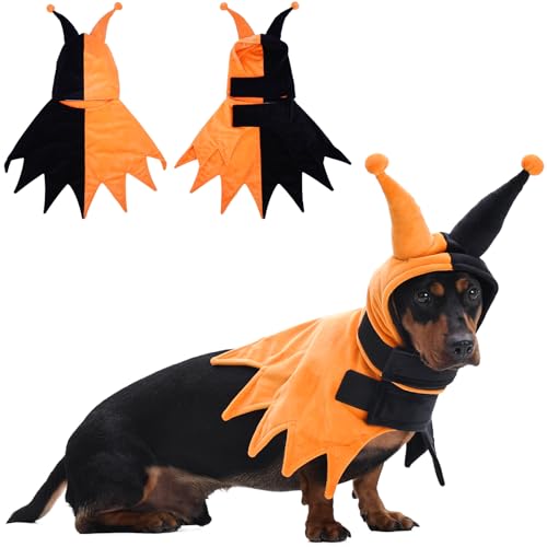 Lelepet Halloween-Kostüm für Hunde, Clown-Stil, Cosplay, lustige Hunde und Katzen, verstellbarer Hundeumhang und Kapuze, für Weihnachten, Halloween, Partys, Orange, Größe XS von LeLePet