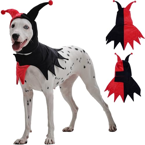 Lelepet Halloween-Kostüm für Hunde, Clown-Stil, Cosplay, lustige Hunde und Katzen, verstellbarer Hundeumhang und Kapuze, für Weihnachten, Halloween, Partys, Rot, Größe XL von LeLePet