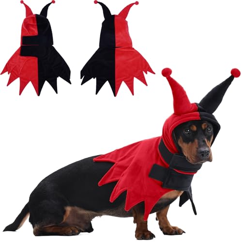 Lelepet Halloween-Kostüm für Hunde, Clown-Stil, Cosplay, lustige Hunde und Katzen, verstellbarer Hundeumhang und Kapuze, für Weihnachten, Halloween, Partys, Rot, Größe XS von LeLePet