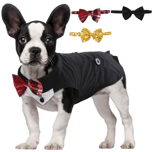 Lelepet Hund Smoking Anzug, Formell Bandana Set, Hunde Outfits Shirt für Kleine, Mittlere und Große Hunde, Haustier Kostüm mit Krawatte, Hunde Kleidung Mantel für Geburtstag Hochzeit Valentinstag, XL von LeLePet