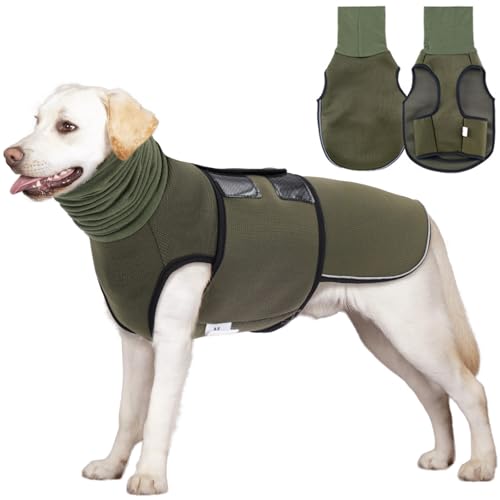 Lelepet Beruhigungswete für Hunde, Hundemantel mit beruhigender Ohrenschutz, Hund Kapuzenpullover, Hundemantel zur Linderung von Angst, Weich Beruhigungsjacke für Hunde Calmingshirt, Armeegrün 3XL von LeLePet