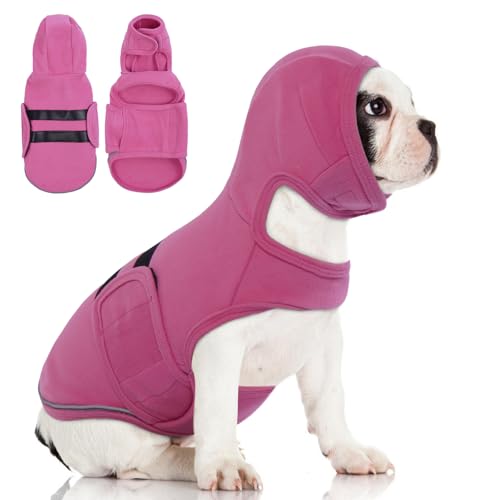 Lelepet Hunde-Angstweste mit Ohrwickel, Weicher Hunde-Angstlinderungsmantel für Donner Feuerwerk, Verstellbarer Hund Kapuzenpullover, Hund Beruhigendes Hemd, Beruhigungswete mit Ohrenschutz, Rosa S von LeLePet