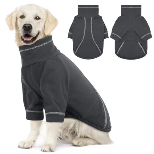 Lelepet Hunde Fleecepullover, Rollkragen Hundepullover, Warme Hunde Weste für Herbst und Winter, Elastisch Sweatshirt Hundemantel Outfit für kaltes Wetter, Dunkelgrau XL von LeLePet