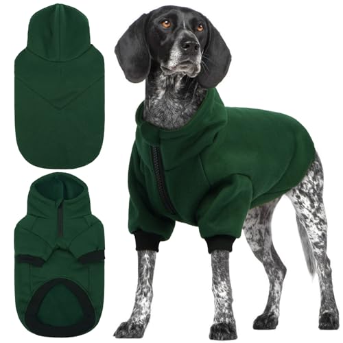 Lelepet Hunde-Kapuzenpullover, Fleece, mit Kapuze und Loch für die Leine, warmer Basic-Pullover, Haustier-Kapuzenpullover, Ärmel, für Herbst und Winter, halber Reißverschluss, lässiges Haustier-Outfit von LeLePet