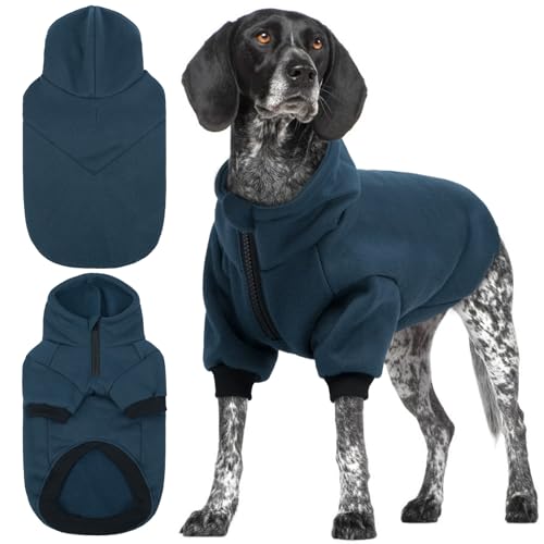 Lelepet Hunde-Kapuzenpullover, Fleece, mit Kapuze und Loch für die Leine, warmer Basic-Pullover, Haustier-Kapuzenpullover, Ärmel, für Herbst und Winter, halber Reißverschluss, lässiges Haustier-Outfit von LeLePet