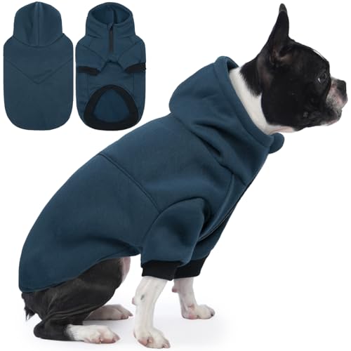 Lelepet Hunde-Kapuzenpullover, Fleece-Hunde-Sweatshirt mit Kapuze mit Loch für die Leine, warmer Basic-Pullover, Haustier-Kapuzenpullover, Ärmel, halber Reißverschluss, für Herbst und Winter, lässiges von LeLePet