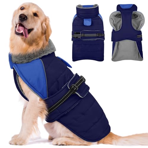 Lelepet Hunde-Wintermantel, wasserdicht, warme Welpenjacke mit reflektierenden Streifen, mit Fleece gefüttert, verstellbare Passform für große Hunde, winddichte Hundeweste für kaltes Wetter von LeLePet