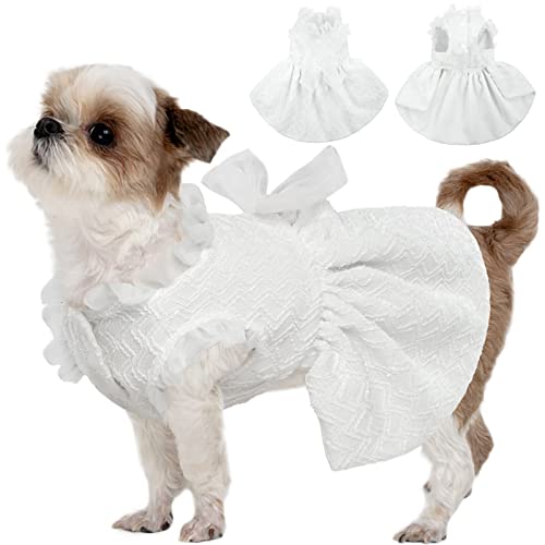 Lelepet Hundekleid, Glänzende Hundekleider für mittelgroße Hunde Mädchen mit Schleife, Hundegeburtstagskleid, Welpenpartykleid Hund Hochzeitskleid, Haustierkostüm Weihnachtskleid für Hunde, Weiß, M von LeLePet