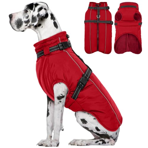 Lelepet Hundemantel für den Winter, Warme Hundejacke mit integriertem Geschirr, Winddicht Mantel mit Fleece Gefüttert für Hunde, Reflektierende Hundeweste für Kaltes Wetter, Rot 2XL Lelepet Hundemantel für den Winter, Warme Hundejacke mit integriertem Geschirr, Winddicht Mantel mit Fleece Gefüttert für Hunde, Reflektierende Hundeweste für Kaltes Wetter, Rot 2XL von LeLePet