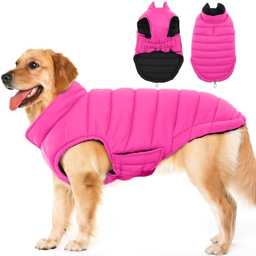 Lelepet Hundemantel Winter Jacke für Große Hunde, Wasserdicht Warmer Hunde Winterjacke, Wendbarer Winddicht Hundejacke mit Klettverschluss, Rosa XL von LeLePet