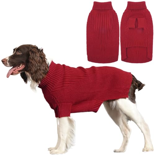 Lelepet Hundepullover, Rollkragenpullover, Hundepullover, für Herren und Damen, warm, dick, für Herbst und Winter, gemütliche Haustierkleidung für drinnen und draußen, Weihnachten, Rot, Größe M von LeLePet