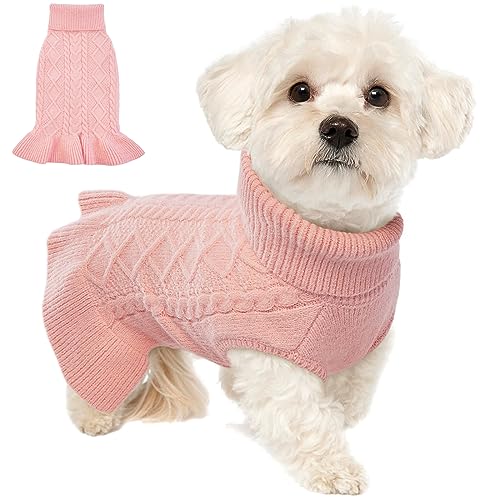 Lelepet Hundepullover, Winter Warme Hundepullover Kleine Hunde Rollragen Stickwolle Haustierkleidung, Weiche Fleece Hundejacke Weste Mantel, Kaltes Wetter Mittelgroße Hunde Welpen Kleidung, Rosa L von LeLePet