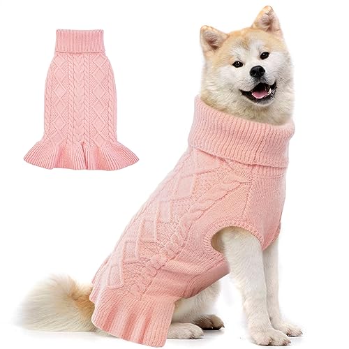 Lelepet Hundepullover, Winter Warme Hundepullover Kleine Hunde Rollragen Stickwolle Haustierkleidung, Weiche Fleece Hundejacke Weste Mantel, Kaltes Wetter Mittelgroße Hunde Welpen Kleidung, Rosa XL von LeLePet