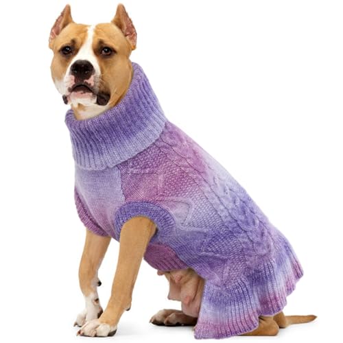 Lelepet Hundepullover, Winter Warme Hundepullover für Kleine Mittelgroße Hunde, Weiche Hundemantel Jacke, Rollragen Stickwolle Pullover Haustier Kleid Herbst Kaltes Wetter Hundeweste, Lila XL von LeLePet