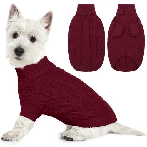 Lelepet Winter Hundepullover, Gestrickter Warmer Hundepulli mit Rollkragen, Weihnachtspullover für kaltes Wetter, Weiche Hundestrickwaren für Hunde, Hundemantel Sweater Haustier Bekleidung, Rot S Lelepet Winter Hundepullover, Gestrickter Warmer Hundepulli mit Rollkragen, Weihnachtspullover für kaltes Wetter, Weiche Hundestrickwaren für Hunde, Hundemantel Sweater Haustier Bekleidung, Rot S von LeLePet
