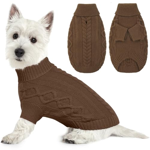 Lelepet Winter Hundepullover, Gestrickter Warmer Hundepulli mit Rollkragen, Weihnachtspullover für kaltes Wetter, Weiche Hundestrickwaren für Hunde, Hundemantel Sweater Haustier Bekleidung, Braun S Lelepet Winter Hundepullover, Gestrickter Warmer Hundepulli mit Rollkragen, Weihnachtspullover für kaltes Wetter, Weiche Hundestrickwaren für Hunde, Hundemantel Sweater Haustier Bekleidung, Braun S von LeLePet