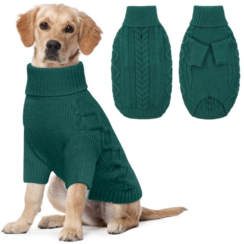 Lelepet Winter Hundepullover, Gestrickter Warm Hundepulli mit Rollkragen, Weihnachtspullover für kaltes Wetter, Weiche Hundestrickwaren, Hundemantel Sweater Haustier Bekleidung, Pfauengrün 2XL Lelepet Winter Hundepullover, Gestrickter Warm Hundepulli mit Rollkragen, Weihnachtspullover für kaltes Wetter, Weiche Hundestrickwaren, Hundemantel Sweater Haustier Bekleidung, Pfauengrün 2XL von LeLePet