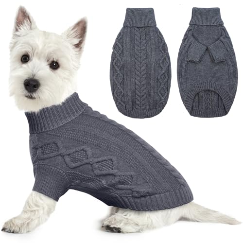 Lelepet Winter Hundepullover, Gestrickter Warm Hundepulli mit Rollkragen, Weihnachtspullover für kaltes Wetter, Weiche Hundestrickwaren, Hundemantel Sweater Haustier Bekleidung, Grau S von LeLePet