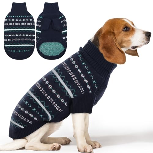 Lelepet Hundepullover für große Hunde, weicher Weihnachtspullover für Herbst und Winter, Alltag, atmungsaktiv, Rollkragen-Strick, Haustierkleidung für Jungen und Mädchen, Marineblau, Größe L von LeLePet