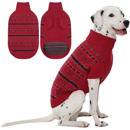 Lelepet Hundepullover für große Hunde, weicher Weihnachtspullover für Herbst und Winter, Alltag, atmungsaktiv, Rollkragen-Strick, Haustierkleidung für Jungen und Mädchen, Rot, Größe 2XL von LeLePet