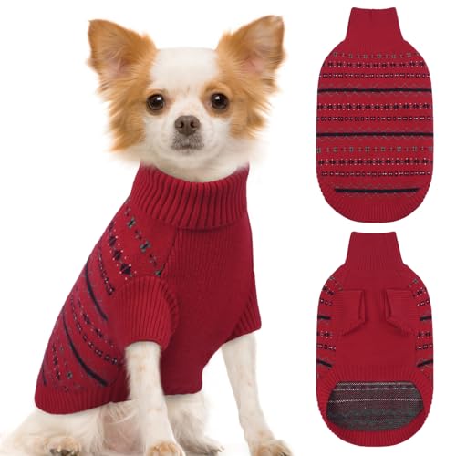 Lelepet Hundepullover für kleine Hunde, weicher Weihnachtspullover für Herbst und Winter, für den täglichen Gebrauch, atmungsaktiv, Rollkragen-Strick, Haustierkleidung für Jungen und Mädchen, Rot von LeLePet