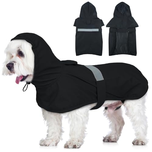 Lelepet Hunderegenmantel, wasserdichter Regenmantel für mittelgroße Hunde, winddichter Poncho mit verstellbaren Hinterbeingurten und reflektierenden Streifen, Schwarz M von LeLePet
