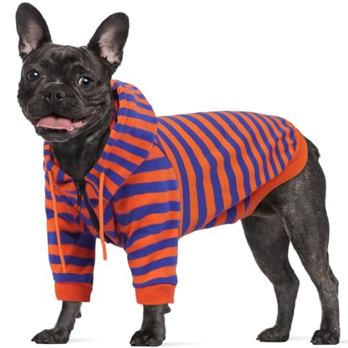 Lelepet Kapuzenpullover für Hunde mit französischer Bulldogge, gestreiftes Hunde-Sweatshirt mit Reißverschluss, weicher Hundepullover mit Kapuze für Hunde, Gemütliches Welpenshirt, Orange L Lelepet Kapuzenpullover für Hunde mit französischer Bulldogge, gestreiftes Hunde-Sweatshirt mit Reißverschluss, weicher Hundepullover mit Kapuze für Hunde, Gemütliches Welpenshirt, Orange L von LeLePet