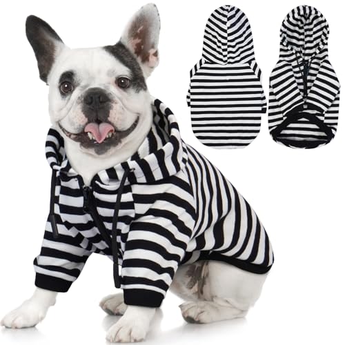 Lelepet Kapuzenpullover für Hunde mit französischer Bulldogge, gestreiftes Hunde-Sweatshirt mit Reißverschluss, weicher Hundepullover mit Kapuze für Hunde, Gemütliches Welpenshirt, Schwarz M Lelepet Kapuzenpullover für Hunde mit französischer Bulldogge, gestreiftes Hunde-Sweatshirt mit Reißverschluss, weicher Hundepullover mit Kapuze für Hunde, Gemütliches Welpenshirt, Schwarz M von LeLePet