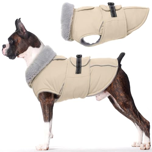 Lelepet Warme Mäntel und Jacken für Hunde, wasserdichter Winter-Hundemantel für kaltes Wetter, reflektierende Hundepufferjacke, Fleecefutter, Haustiermantel mit Loch für Geschirr für große Hunde von LeLePet