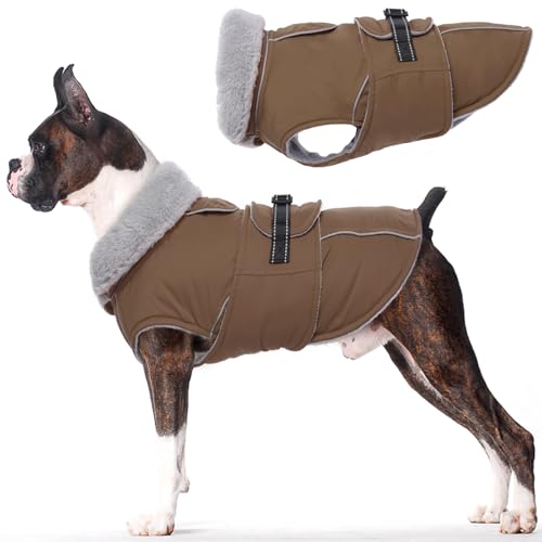 Lelepet Warme Mäntel und Jacken für Hunde, wasserdichter Winter-Hundemantel für kaltes Wetter, reflektierende Hundepufferjacke, Fleecefutter, Haustiermantel mit Loch für Geschirr für große Hunde von LeLePet