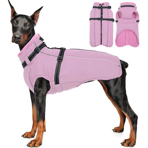Lelepet Warme Winter-Hundejacke mit integriertem Geschirr, winddichter Fleece-gefütterter Mantel für große Hunde, reflektierende Kaltwetterweste mit verstellbarer Schnalle, Border Collie, Rosa, XL Lelepet Warme Winter-Hundejacke mit integriertem Geschirr, winddichter Fleece-gefütterter Mantel für große Hunde, reflektierende Kaltwetterweste mit verstellbarer Schnalle, Border Collie, Rosa, XL von LeLePet
