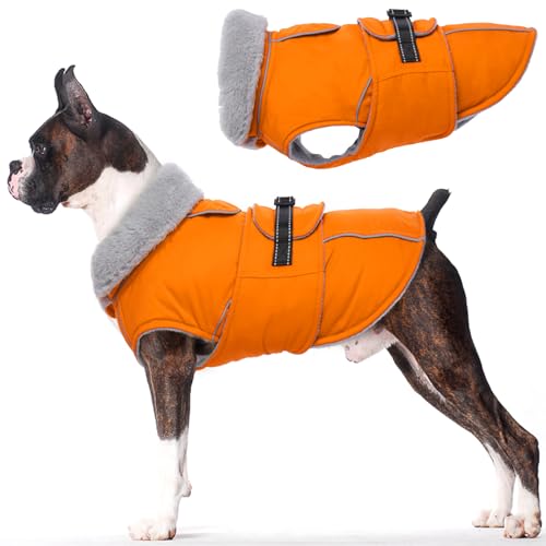 Lelepet Hundemantel Winterweste Reflektierende Fleece Hundejacke für Mittelgroße Hunde Wasserdicht Hundejacke Wintermantel Warme Winterjacke mit Verstellbarer Schnalle, Orange L von LeLePet