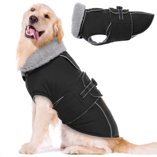Lelepet Hundemantel Winterweste Reflektierende Fleece Hundejacke für Große Hunde Wasserdicht Hundejacke Wintermantel Warme Winterjacke mit Verstellbarer Schnalle, Schwarz 2XL Lelepet Hundemantel Winterweste Reflektierende Fleece Hundejacke für Große Hunde Wasserdicht Hundejacke Wintermantel Warme Winterjacke mit Verstellbarer Schnalle, Schwarz 2XL von LeLePet