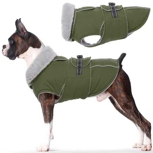 Lelepet Warmer Hundemantel, Reflektierende Hundefleeceweste Wasserdicht Hundejacke Winddicht Wintermantel, Hund Kaltwettermantel mit Verstellbarer Schnalle Fleecefutter Hund Schneeanzug (Grün, S) von LeLePet