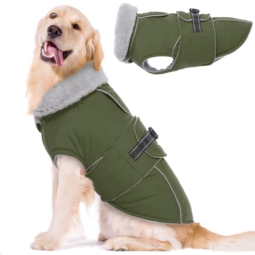 Lelepet Hundemantel Winterweste Reflektierende Fleece Hundejacke für Extra Große Hunde Wasserdicht Hundejacke Wintermantel Warme Winterjacke mit Verstellbarer Schnalle, Armeegrün 3XL Lelepet Hundemantel Winterweste Reflektierende Fleece Hundejacke für Extra Große Hunde Wasserdicht Hundejacke Wintermantel Warme Winterjacke mit Verstellbarer Schnalle, Armeegrün 3XL von LeLePet