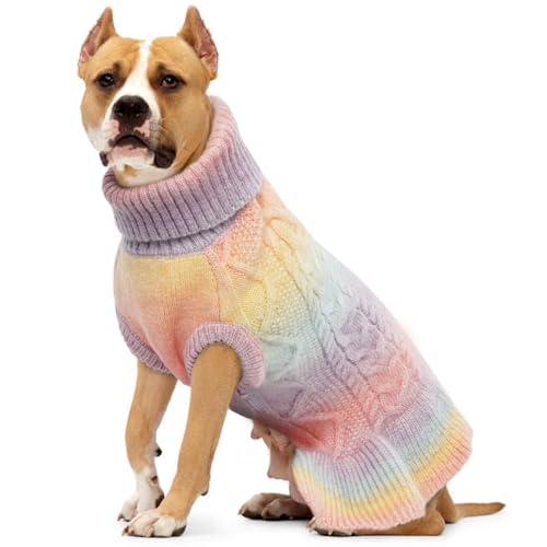 Lelepet Weihnachten Hundepullover, Winter Warm Hundepulli Sweater für Große Hunde, Weich Hundemantel Jacke Winterpullover, Rollragen Stickwolle Katzenpullover Haustier Winterkleidung, Rosa L von LeLePet